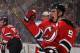 NEWARK, NJ - JANUARY 31: Zach Parise #9 of the New Jersey Devils celebrates his goal at 8:20 of the second period against the New York Rangers at the Prudential Center on January 31, 2012 in Newark, New Jersey. (Photo by Bruce Bennett/Getty Images)