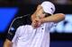 MELBOURNE, AUSTRALIA - JANUARY 19: Andy Roddick of the United States shows signs of distress between points in his second round match against Lleyton Hewitt of Australia during day four of the 2012 Australian Open at Melbourne Park on January 19, 2012 in Melbourne, Australia. (Photo by Mark Kolbe/Getty Images)