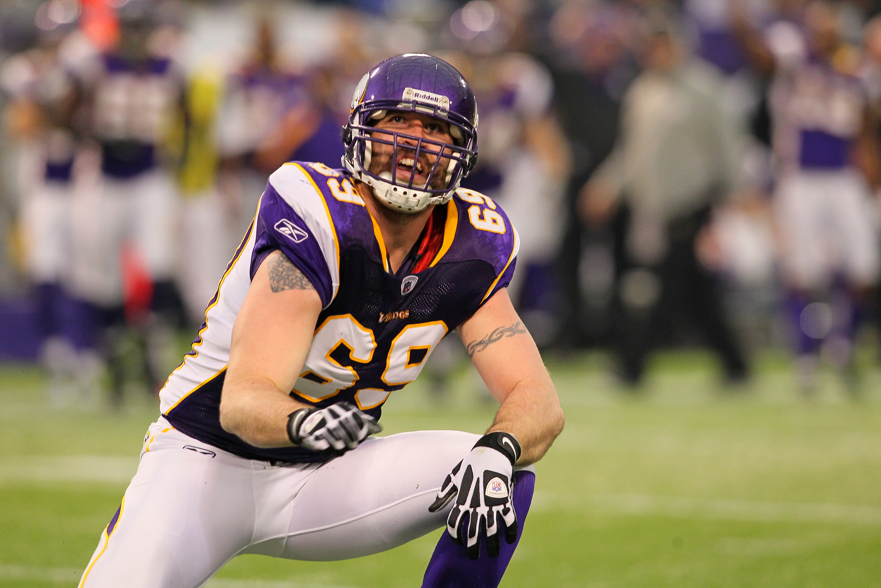 Minnesota Vikings defensive end Jared Allen (69) on the sideline