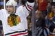 VANCOUVER, CANADA - JANUARY 31: Viktor Stalberg #25 of the Chicago Blackhawks celebrates after scoring against the Vancouver Canucks during the third period in NHL action on January 31, 2012 at Rogers Arena in Vancouver, British Columbia, Canada. (Photo by Rich Lam/Getty Images)