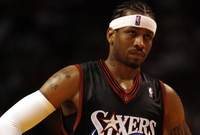 Allen Iverson is the first NBA player to truly popularize the compression  sleeve.