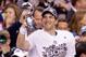 INDIANAPOLIS, IN - FEBRUARY 05: Eli Manning #10 of the New York Giants hoist the Vince Lombardi Trophy after defeating the New England Patriots in Super Bowl XLVI at Lucas Oil Stadium on February 5, 2012 in Indianapolis, Indiana. The New York Giants defeated the New England Patriots 21-17. (Photo by Joe Robbins/Getty Images)