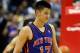 WASHINGTON, DC - FEBRUARY 08: Jeremy Lin #17 of the New York Knicks walks up the floor during the second half against the Washington Wizards at Verizon Center on February 8, 2012 in Washington, DC. NOTE TO USER: User expressly acknowledges and agrees that, by downloading and or using this photograph, User is consenting to the terms and conditions of the Getty Images License Agreement. (Photo by Rob Carr/Getty Images)