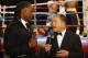 MEMPHIS, TN - MAY 19: HBO Commentators, Lennox Lewis and Jim Lampley discuss the fight prior to the WBC Eliminator Middleweight fight at FedExForum on May 19, 2007 in Memphis, Tennessee. (Photo by Joe Murphy/Getty Images