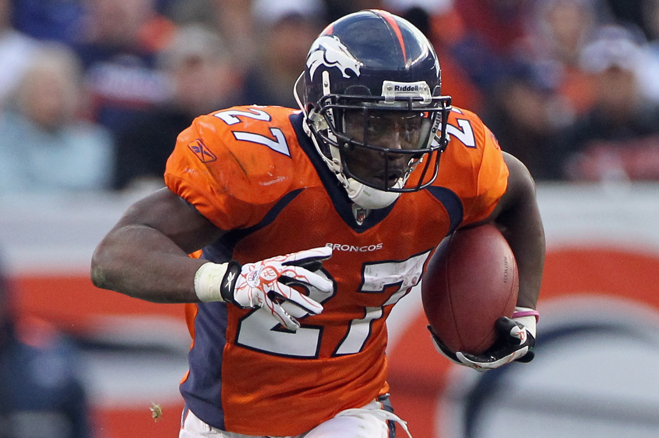 22 November 2010: Denver Broncos running back Knowshon Moreno #27 during  the NFL regular season game between the Denver Broncos and the San Diego  Chargers at the Qualcomm Stadium in San Diego