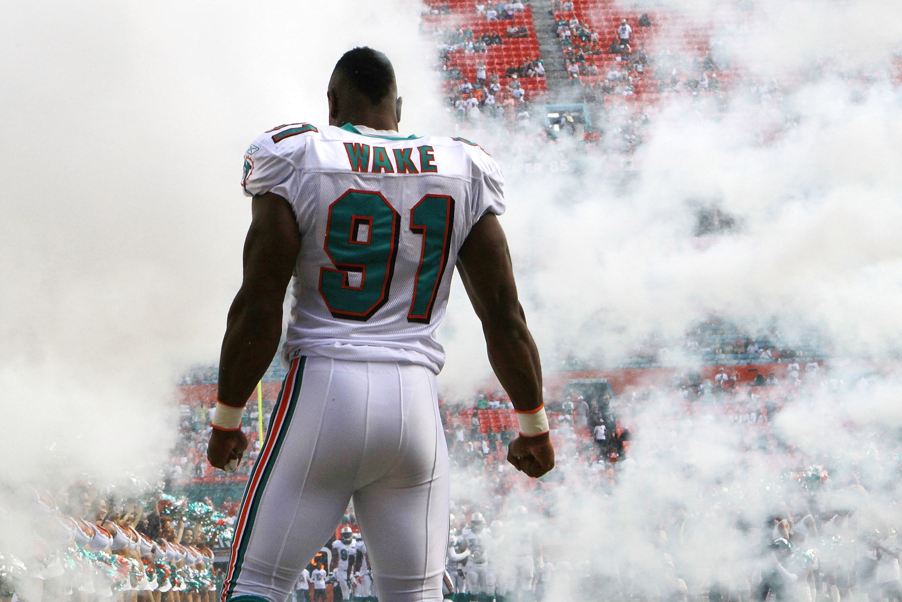 Miami Dolphins - Cameron Wake in his pass-rushing stance during