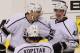 DALLAS, TX - FEBRUARY 12: Andrei Loktionov #48 of the Los Angeles Kings celebrates a goal with Jack Johnson #3 and Anze Kopitar #11 during play against the Dallas Stars at American Airlines Center on February 12, 2012 in Dallas, Texas. (Photo by Ronald Martinez/Getty Images)