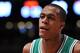 NEW YORK, NY - DECEMBER 25: Rajon Rondo #9 of the Boston Celtics looks on during the second half against the New York Knicks at Madison Square Garden on December 25, 2011 in New York City. NOTE TO USER: User expressly acknowledges and agrees that, by downloading and or using this photograph, User is consenting to the terms and conditions of the Getty Images License Agreement. (Photo by Christopher Pasatieri/Getty Images)