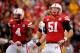 LINCOLN, NE - NOVEMBER 25: Linebacker Will Compton #51 and linebacker Lavonte David #4 of the Nebraska Cornhuskers celebrate during their game against the Iowa Hawkeyes at Memorial Stadium November 25, 2011 in Lincoln, Nebraska. Nebraska defeated Iowa 20-7. (Photo by Eric Francis/Getty Images)