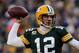 GREEN BAY, WI - JANUARY 15: Aaron Rodgers #12 of the Green Bay Packers drops back to pass against the New York Giants during their NFC Divisional playoff game at Lambeau Field on January 15, 2012 in Green Bay, Wisconsin. (Photo by Jonathan Daniel/Getty Images)