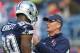 FOXBORO, MA - OCTOBER 16: Head coach Jason Garrett of the Dallas Cowboys chats with Martellus Bennett #80 of the Dallas Cowboys before a game against the New England Patriots at Gillette Stadium on October 16, 2011 in Foxboro, Massachusetts. (Photo by Jim Rogash/Getty Images)