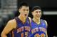 WASHINGTON, DC - FEBRUARY 08: Jeremy Lin #17 of the New York Knicks and Mike Bibby #20 celebrate after Lin scored against the Washington Wizards during the second half at Verizon Center on February 8, 2012 in Washington, DC. NOTE TO USER: User expressly acknowledges and agrees that, by downloading and or using this photograph, User is consenting to the terms and conditions of the Getty Images License Agreement. (Photo by Rob Carr/Getty Images)