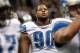 NEW ORLEANS, LA - JANUARY 07: Ndamukong Suh #90 of the Detroit Lions looks on during warm ups prior to playing against the New Orleans Saints in the 2012 NFC Wild Card Playoff at Mercedes-Benz Superdome game on January 7, 2012 in New Orleans, Louisiana. (Photo by Ronald Martinez/Getty Images)