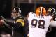 CLEVELAND, OH - JANUARY 01: Quarterback Ben Roethlisberger #7 of the Pittsburgh Steelers throws to a receiver as Ramon Foster #73 blocks defensive lineman Phil Taylor #98 of the Cleveland Browns at Cleveland Browns Stadium on January 1, 2012 in Cleveland, Ohio. (Photo by Matt Sullivan/Getty Images)