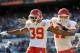 SAN DIEGO - NOVEMBER 29: Brandon Carr #39 of the Kansas City Chiefs celebrates a third down stop with Jon McGraw #47 against San Diego Chargers at Qualcomm Stadium on November 29, 2009 in San Diego, California. (Photo by Harry How/Getty Images)