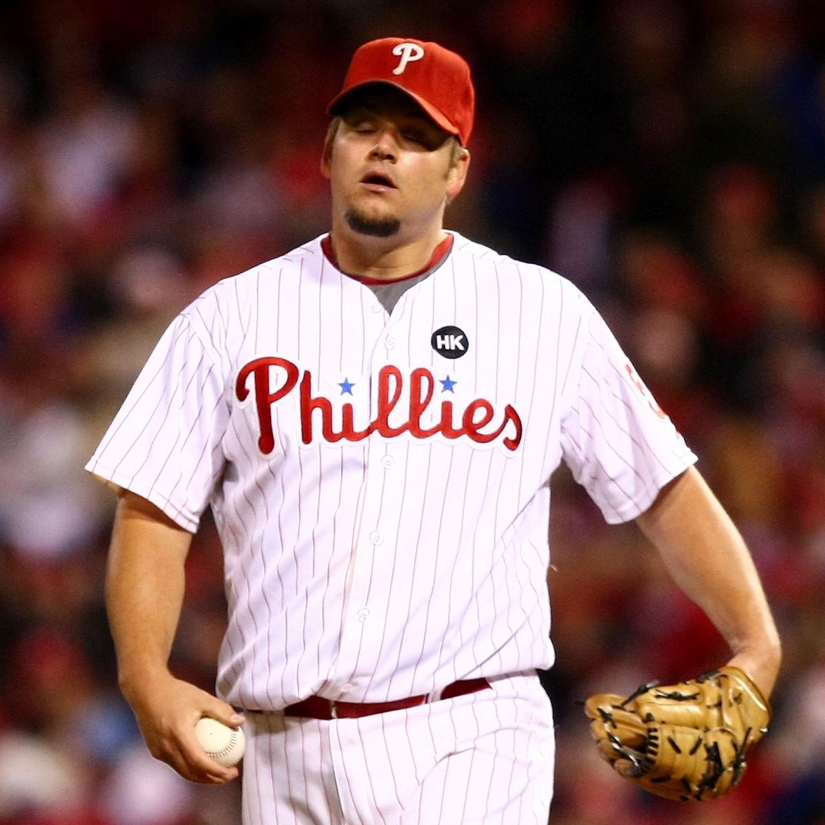 From left, Philadelphia Phillies pitchers Roy Oswalt, Joe Blanton