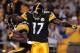 PITTSBURGH - AUGUST 18: Antonio Brown #84 and Mike Wallace #17 of the Pittsburgh Steelers celebrate after Brown's touchdown against the Philadelphia Eagles during the preseason game on August 18, 2011 at Heinz Field in Pittsburgh, Pennsylvania. (Photo by Jared Wickerham/Getty Images)