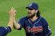 PHOENIX, AZ - JUNE 27: Chris Perez #54 and teammate Lou Marson #6 of the Cleveland Indians celebrate a victory over the Arizona Diamondbacks at Chase Field on June 27, 2011 in Phoenix, Arizona. The Indians won 5-4. (Photo by Norm Hall/Getty Images)