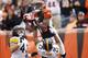 CINCINNATI, OH - NOVEMBER 13: A.J. Green #18 of the Cincinnati Bengals makes a 36-yard touchdown reception in the first quarter over Ryan Clark #25 and Troy Polamalu #43 of the Pittsburgh Steelers at Paul Brown Stadium on November 13, 2011 in Cincinnati, Ohio. (Photo by Joe Robbins/Getty Images)