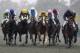 LINGFIELD, ENGLAND - OCTOBER 24: Jockey Michael Hills riding Christian Bendix (Middle Yellow) in The Moorcroft Racehorse Welfare Centre Maiden Stakes at Lingfield Race Course on October 24, 2005 in Lingfield, England. (photo by Christopher Lee/Getty Images)