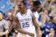 LEXINGTON, KY - FEBRUARY 18: Marquis Teague #25 and Doron Lamb #20 of the Kentucky Wildcats celebrate during the game against the Ole Miss Rebels at Rupp Arena on February 18, 2012 in Lexington, Kentucky. (Photo by Andy Lyons/Getty Images)