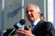 LOS ANGELES, CA - APRIL 14: Los Angeles Dodgers owner Frank McCourt speaks at a news conference at Dodger Stadium prior to a game between the St. Louis Cardinals and Los Angeles Dodgers on April 14, 2011 in Los Angeles, California. Large numbers of LAPD officers are being deployed as part of a zero tolerance policy toward misbehaving fans in response to the opening day attack on Stow two weeks ago. (Photo by Kevork Djansezian/Getty Images)