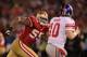 SAN FRANCISCO, CA - JANUARY 22: Ahmad Brooks #55 of the San Francisco 49ers pressures Eli Manning #10 of the New York Giants during the NFC Championship Game at Candlestick Park on January 22, 2012 in San Francisco, California. (Photo by Doug Pensinger/Getty Images)
