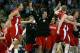 RALEIGH, NC - MARCH 23: Stephen Curry #30 of the Davidson Wildcats and teammates celebrate after defeating the Georgetown Hoyas during the 2nd round of the East Regional of the 2008 NCAA Men's Basketball Tournament at RBC Center on March 23, 2008 in Raleigh, North Carolina. The Wildcats defeated the Hoyas 74-70. (Photo by Kevin C. Cox/Getty Images)