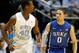 CHAPEL HILL, NC - FEBRUARY 08: Harrison Barnes #40 of the North Carolina Tar Heels and Austin Rivers #0 of the Duke Blue Devils during their game at the Dean Smith Center on February 8, 2012 in Chapel Hill, North Carolina. (Photo by Streeter Lecka/Getty Images)
