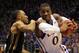 LAWRENCE, KS - FEBRUARY 25: Thomas Robinson #0 of the Kansas Jayhawks drives as Matt Pressey #3 of the Missouri Tigers defends during the game on February 25, 2012 at Allen Fieldhouse in Lawrence, Kansas. (Photo by Jamie Squire/Getty Images)