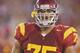 LOS ANGELES - NOVEMBER 29: Matt Kalil #75 of the USC Trojans looks on against the Notre Dame Fighting Irish on November 29, 2008 at the Los Angeles Memorial Coliseum in Los Angeles, California. USC won 38-3. (Photo by Jeff Golden/Getty Images)