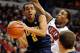 LAS VEGAS, NV - DECEMBER 23: Jorge Gutierrez #2 of the California Golden Bears drives to the basket against Quintrell Thomas #1 of the UNLV Rebels during their game at the Thomas & Mack Center December 23, 2011 in Las Vegas, Nevada. UNLV won 85-68. (Photo by Ethan Miller/Getty Images)