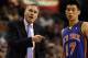BOSTON, MA - MARCH 04: Head coach Mike D'Antoni talks with Jeremy Lin #17 of the New York Knicks on March 4, 2012 at TD Garden in Boston, Massachusetts. The Boston Celtics defeated the New York Knicks 115-111 in overtime. NOTE TO USER: User expressly acknowledges and agrees that, by downloading and or using this photograph, User is consenting to the terms and conditions of the Getty Images License Agreement. (Photo by Elsa/Getty Images)