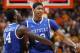 KNOXVILLE, TN - JANUARY 14: Anthony Davis #23 and Michael Kidd-Gilchrist #14 of the Kentucky Wildcats celebrate at the end of the game against the Tennessee Volunteers at Thompson-Boling Arena on January 14, 2012 in Knoxville, Tennessee. Kentucky defeated Tennessee 65-62. (Photo by Joe Robbins/Getty Images)