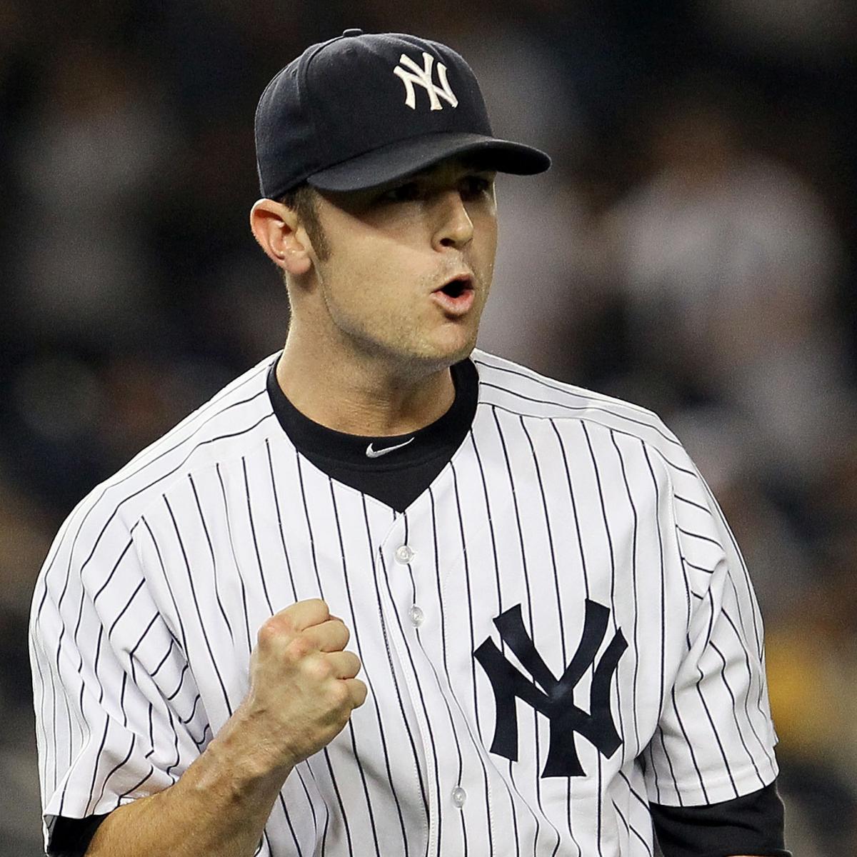 New York Yankees relief pitcher David Robertson reacts after