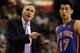 BOSTON, MA - MARCH 04: Head coach Mike D'Antoni talks with Jeremy Lin #17 of the New York Knicks on March 4, 2012 at TD Garden in Boston, Massachusetts. The Boston Celtics defeated the New York Knicks 115-111 in overtime. NOTE TO USER: User expressly acknowledges and agrees that, by downloading and or using this photograph, User is consenting to the terms and conditions of the Getty Images License Agreement. (Photo by Elsa/Getty Images)