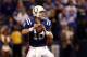 INDIANAPOLIS, IN - JANUARY 08: Quarterback Peyton Manning #18 of the Indianapolis Colts looks to pass against the New York Jets during their 2011 AFC wild card playoff game at Lucas Oil Stadium on January 8, 2011 in Indianapolis, Indiana. The Jets won 17-16. (Photo by Jonathan Daniel/Getty Images)