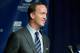 INDIANAPOLIS, IN - MARCH 07: Peyton Manning speaks during a press conference announcing his release from the Indianapolis Colts at Indiana Farm Bureau Football Center on March 7, 2012 in Indianapolis, Indiana. (Photo by Joey Foley/Getty Images)