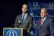 INDIANAPOLIS, IN - MARCH 07: Peyton Manning (L) and Indianapolis Colts owner Jim Irsay attend a press conference announcing that the Colts will release of Manning at Indiana Farm Bureau Football Center on March 7, 2012 in Indianapolis, Indiana. (Photo by Joey Foley/Getty Images)