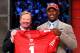 NEW YORK, NY - APRIL 28: NFL Commissoner Roger Goodell poses for a photo with Aldon Smith, #7 overall pick by the San Francisco 49ers, during the 2011 NFL Draft at Radio City Music Hall on April 28, 2011 in New York City. (Photo by Chris Trotman/Getty Images)