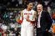 PITTSBURGH, PA - MARCH 17: Head coach Thad Matta of the Ohio State Buckeyes talks with Jared Sullinger #0 late in the second half against the Gonzaga Bulldogs during the third round of the 2012 NCAA Men's Basketball Tournament at Consol Energy Center on March 17, 2012 in Pittsburgh, Pennsylvania. (Photo by Jared Wickerham/Getty Images)