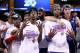 ST LOUIS, MO - MARCH 25: (from 2nd L) Tyshawn Taylor #10 and Thomas Robinson #0 (R of Taylor) of the Kansas Jayhawks gesture the number four for their upcoming trip to the Final Four after they won 80-67 against the North Carolina Tar Heels during the 2012 NCAA Men's Basketball Midwest Regional Final at Edward Jones Dome on March 25, 2012 in St Louis, Missouri. (Photo by Andy Lyons/Getty Images)