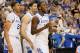 ATLANTA, GA - MARCH 25: Anthony Davis #23, Eloy Vargas #30 and Michael Kidd-Gilchrist #14 of the Kentucky Wildcats celebrate their 82 to 70 win over the Baylor Bears during the 2012 NCAA Men's Basketball South Regional Final at the Georgia Dome on March 25, 2012 in Atlanta, Georgia. (Photo by Kevin C. Cox/Getty Images)