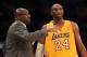 LOS ANGELES, CA - DECEMBER 27: Kobe Bryant #24 of the Los Angeles Lakers confers with head coach Mike Brown during the game against the Utah Jazz at Staples Center on December 27, 2011 in Los Angeles, California. The Lakers won 96-71. NOTE TO USER: User expressly acknowledges and agrees that, by downloading and or using this photograph, User is consenting to the terms and conditions of the Getty Images License Agreement. (Photo by Stephen Dunn/Getty Images)