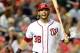 WASHINGTON, DC - SEPTEMBER 23: Michael Morse #38 of the Washington Nationals reacts after striking out to end the seventh inning against the Atlanta Braves at Nationals Park on September 23, 2011 in Washington, DC. Atlanta won the game 7-4. (Photo by Greg Fiume/Getty Images)
