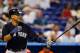 MIAMI, FL - APRIL 01: Derek Jeter #2 of the New York Yankees hits during a game against the Miami Marlins at Marlins Park on April 1, 2012 in Miami, Florida. (Photo by Mike Ehrmann/Getty Images)