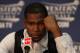 OKLAHOMA CITY, OK - MAY 23: Kevin Durant #35 of the Oklahoma City Thunder addresses the media after the Dallas Mavericks defeated the Thunder 112-105 in overtime in Game Four of the Western Conference Finals during the 2011 NBA Playoffs at Oklahoma City Arena on May 23, 2011 in Oklahoma City, Oklahoma. NOTE TO USER: User expressly acknowledges and agrees that, by downloading and or using this photograph, User is consenting to the terms and conditions of the Getty Images License Agreement. (Photo by Christian Petersen/Getty Images)