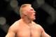 LAS VEGAS - JULY 11: Brock Lesnar reacts after knocking out Frank Mir during their heavyweight title bout during UFC 100 on July 11, 2009 in Las Vegas, Nevada. (Photo by Jon Kopaloff/Getty Images)