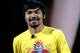 NEW YORK, NY - FEBRUARY 22: Boxer Manny Pacquiao speaks as Nike introduces new basketball and training technology at Basketball City, Pier 36 on February 22, 2012 in New York City. (Photo by Mike Lawrie/Getty Images)