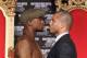 HOLLYWOOD, CA - MARCH 01: Floyd Mayweather and Miguel Cotto pose at a press conference to promote their upcoming fight on May 5 at the MGM Grand in Las Vegas at Grauman's Chinese Theatre on March 1, 2012 in Hollywood, California. (Photo by Jeff Gross/Getty Images)